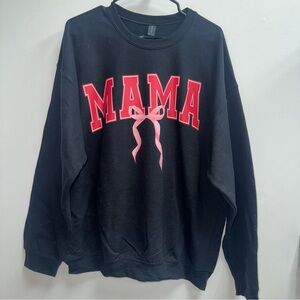 Black Crewneck Sweatshirt with Pink & Red "MAMA" Graphic